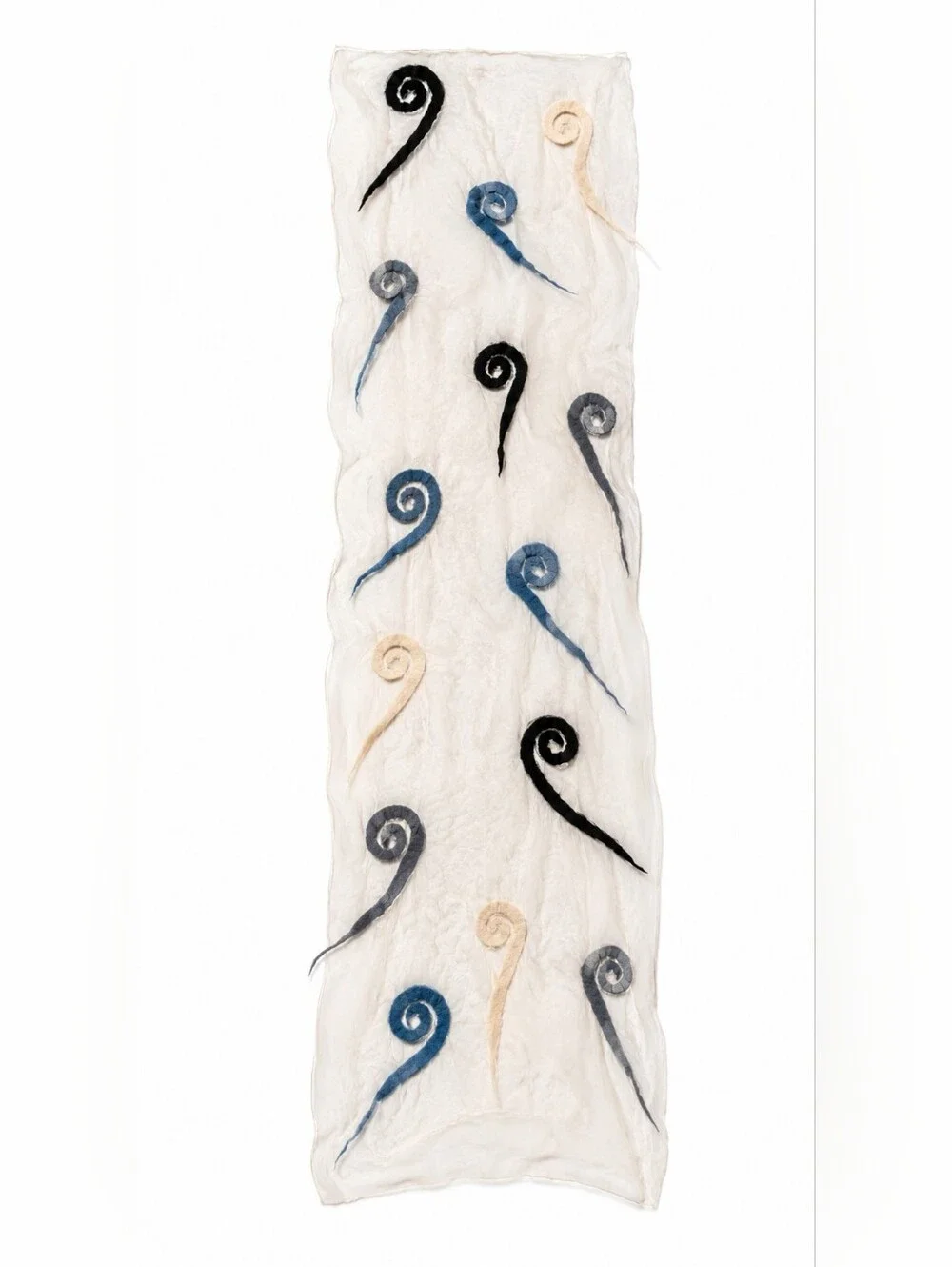 Vintage 1970's SILK VOILE ART SCARF with Swirl WOOL/Felt Detailing OOAK
